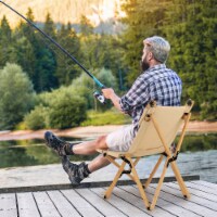 Outdoor Adjustable Backrest Chair Folding Camping Chair Bamboo w/ Carrying Bag