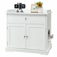Wooden Cat Litter Box Enclosure w/ Drawer Side Table Furniture White