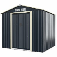 Outdoor Tool Storage Shed Large Utility Storage House w/ Sliding Door Grey 7' x 6'