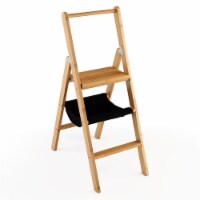 3 Step Ladder Foldable Bamboo Step Stool 330Lbs Capacity with Tool Storage Bag