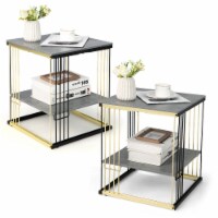 2PCS 2-tier Side End Coffee Table Square Nightstand for Living Room Bedroom