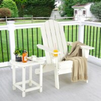 2PC Patio Folding Adirondack chair Side Table Cup Holder Poolside White