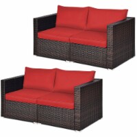 4PCS Rattan Corner Sofa Set Patio Outdoor Furniture Set w/ Red Cushions
