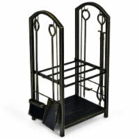 Gymax Fireplace Log Rack with 4 Tools Set Fireside Firewood Holders Indoor Bronze