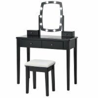 Gymax Vanity Table Set with Lighted Mirror Adjustable 10 Bulbs Dresser 4 Drawer Black