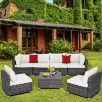 7PCS Patio Rattan Sectional Sofa Set Outdoor Furniture Set w/ Cushions Off White