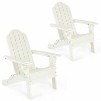 2PCS Patio Folding Adirondack Chair Weather Resistant Cup Holder Yard White
