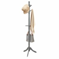 Wooden Coat Rack Hanger Hall Tree Entryway w/ 9 Hooks 2 Heights Grey