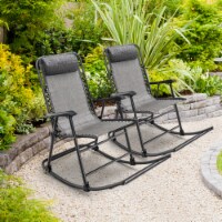 2PCS Patio Folding Rocking Chair Outdoor Portable Lounge Rocker Grey