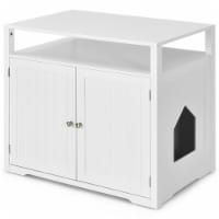Wooden Cat Litter Box Enclosure Hidden Cat Washroom w/ Storage Layer White
