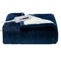 60''x50'' Electric Heated Throw Blanket Flannel & Sherpa Double-sided Flush Blue