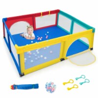Extra Large Baby Playpen Safety Baby Play Yard w/ 50 Ocean Balls & 4 Handles Multi-color