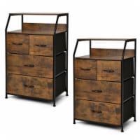 2PCS 4 Drawer Dresser Tall Wide Storage Organizer Unit w/ Wooden Top Fabric Bins