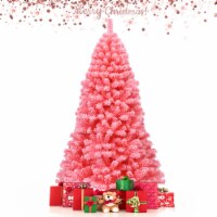 4.5/6.5/7.5 FT Artificial Snow Flocked Pink Christmas Tree Unlit Xmas PVC Tree 6.5 ft
