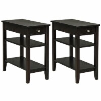 Gymax 2PCS 3-Tier End Table Sofa Side Table Nightstand w/ Shelf & Drawer Brown