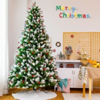 Gymax 6/7/8 FT Artificial Snowy Christmas Tree Hinged Xmas Tree Holiday Decoration 8 ft