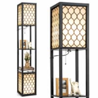 Modern Shelf Floor Lamp Freestanding Double Lamp Pull Chain & Foot Switch
