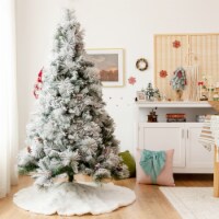 Gymax 6/7/8 FT Artificial Christmas Tree Snow Flocked Hinged Xmas Tree Holiday Decor 6 ft