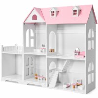 Gymax Dollhouse Bookcase 2-Tier Wooden Multi-Purpose w/ Toy Space Gift Kid's Room Pink