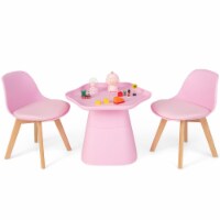 Kids Table & 2 Chairs Set Children Activity Play Table w/ Padded Seat Beech Legs