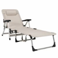 Beach Chaise Lounge Chair Patio Folding Recliner w/ 7 Adjustable Positions Beige