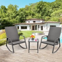 3PCS Rattan Bistro Rocking Chair Set Patio Furniture Set w/ Cushions Gray