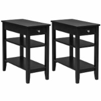 Gymax 2PCS 3-Tier End Table Sofa Side Table Nightstand w/ Shelf & Drawer Black