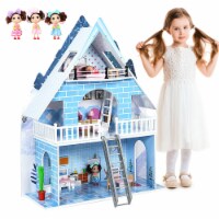 Wooden Dollhouse 3-Story Pretend Playset W/ Furniture & Doll Gift for Age 3+ Year