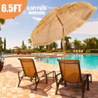 Gymax 6.5ft Thatch Tiki Beach Umbrella Outdoor Patio Umbrella w/ Adjustable Tilt