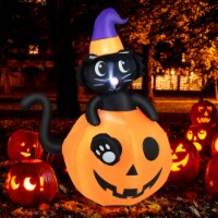 5FT Inflatable Halloween Decor Pumpkin with Witch's Black Cat w/ LED & Sandbags