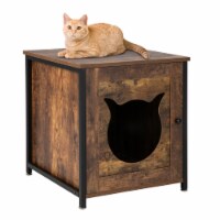 Cat Litter Box Enclosure w/ Metal Frame & Adjustable Feet Brown