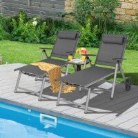 2PCS Patio Recliner Chair Outdoor Adjustable Folding Chaise Lounge Chair w/ 2 Wheels