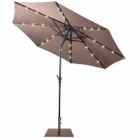 10 Ft Patio Table Market Umbrella w/ 24 Solar LED Lights & Heavy-duty Base Tan