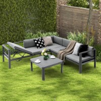 3PCS Patio Furniture Set Aluminum Lounge Adjust Back Recliner Sofa Table Cushion