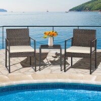 Gymax 3PCS Patio Rattan Hand-Woven PE Wicker Bistro Set Outdoor Furniture Set w/ Table &