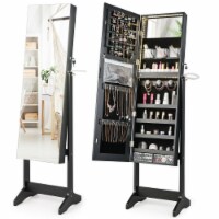 Standing Jewelry Cabinet Full Length Mirror Lockable w/ 3-Color LED Lights Black