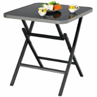 Gymax Patio Folding Square Dining Table Aluminum Frame Tempered Glass top