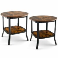 Gymax 2PCS 2-Tier Sofa End Side Table Nightstand Round Tabletop for Living Room Brown