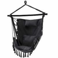 Hammock Chair w/ Soft Pillow Cushions Pocket Hanging Rope Swing Steel Bar Gray