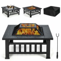 32'' 3 in 1 Outdoor Square Fire Pit Table W/ BBQ Grill Rain Cover for Camping