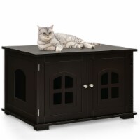Large Wooden Cat Litter Box Enclosure Hidden Cat Washroom w/ Divider Coffee