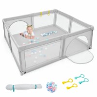 Extra Large Baby Playpen Safety Baby Play Yard w/ 50 Ocean Balls & 4 Handles Light Grey