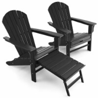 Gymax Set of 2 Patio Adirondack Chair HDPE Outdoor Lounge Chair w/ Retractable Ottoman Black