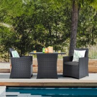 3PCS Patio Wicker Bistro Set PE Rattan Dining Table Set w/ Grey Cushions