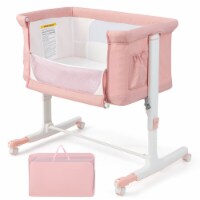 Gymax 3-in-1 Baby Bassinet Beside Sleeper Crib with 5-Level Adjustable Heights Pink