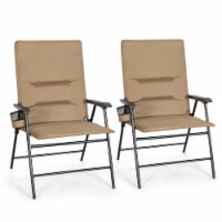 Set of 2 Patio Camping Dining Chair Portable Padded Folding Chair Outdoor Brown