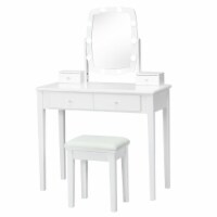 Vanity Table Set with Lighted Mirror Adjustable 10 Bulbs Dresser 4 Drawer White