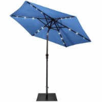 9 Ft Patio Table Market Umbrella w/ 18 Solar LED Lights & Heavy-duty Base Blue