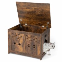 Gymax Wooden Cat Litter Box Enclosure Flip-Top Hidden Washroom Bench w/ Side Entrance