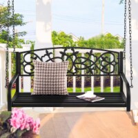 Patio Hanging Porch Swing 2-Person Outdoor Metal Swing Bench Chair w/ Chains Black